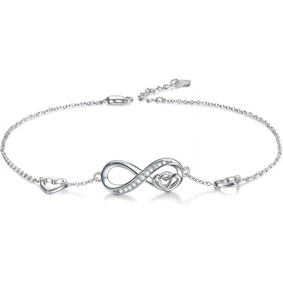AOBOCO Mother Day Gifts for Her, Sterling Silver Infinity Bracelet Anklet Adjustable Foot Anklet Bracelet Jewelry Gifts for Women
