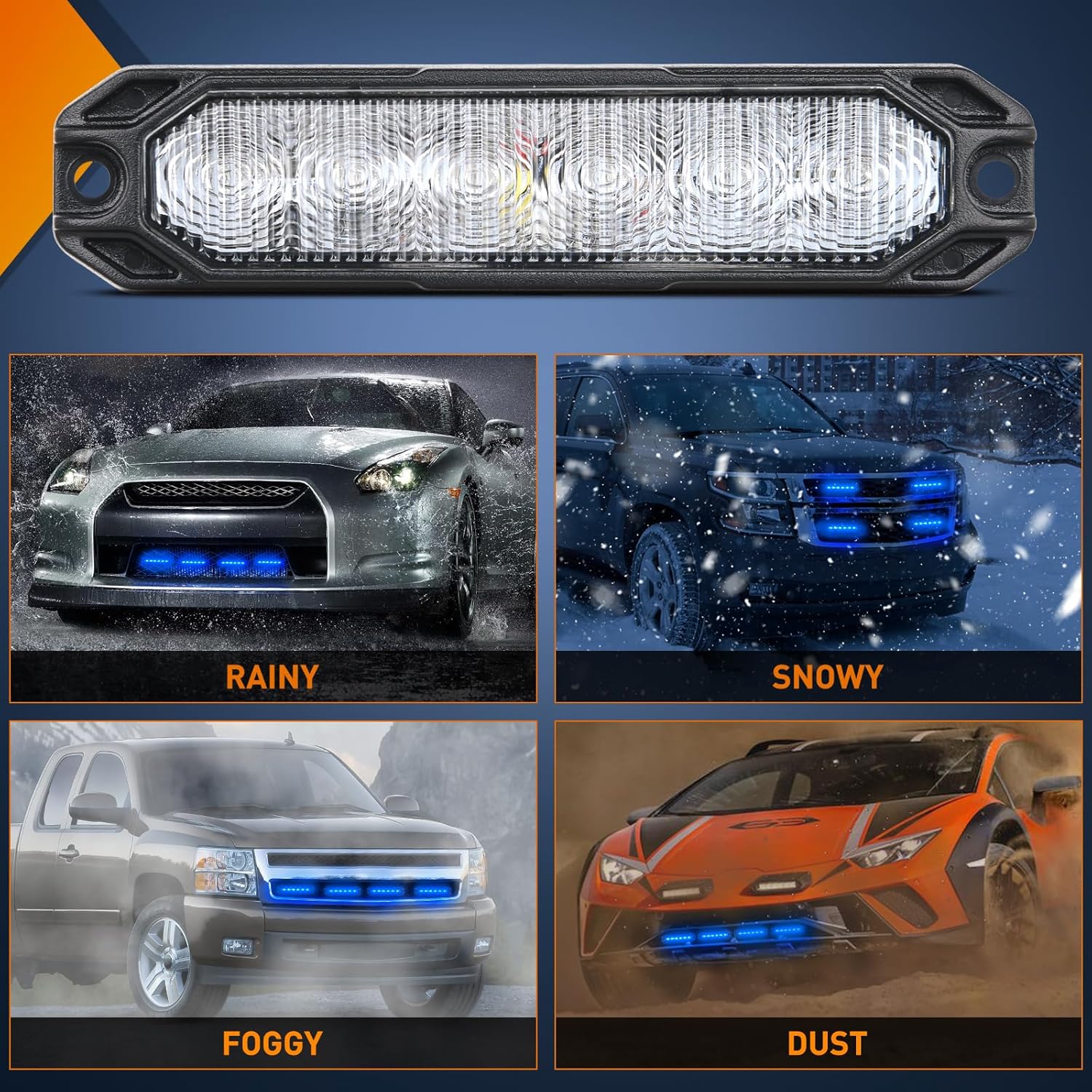 Nilight 6LED Emergency Strobe Lights 4PCS Ultra slim Surface Mount Hazard Caution Light bar 12-24V Sync Feature Warning Flashing Light kit for Truck Car Vehicle ATV SUV UTV Blue