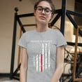 thumbnail image 3 of Tee Hunt Honor & Respect Thin Red Line T-Shirt Firefighter American Flag Women's T-Shirt Tee, Gray, X-Large, 3 of 5