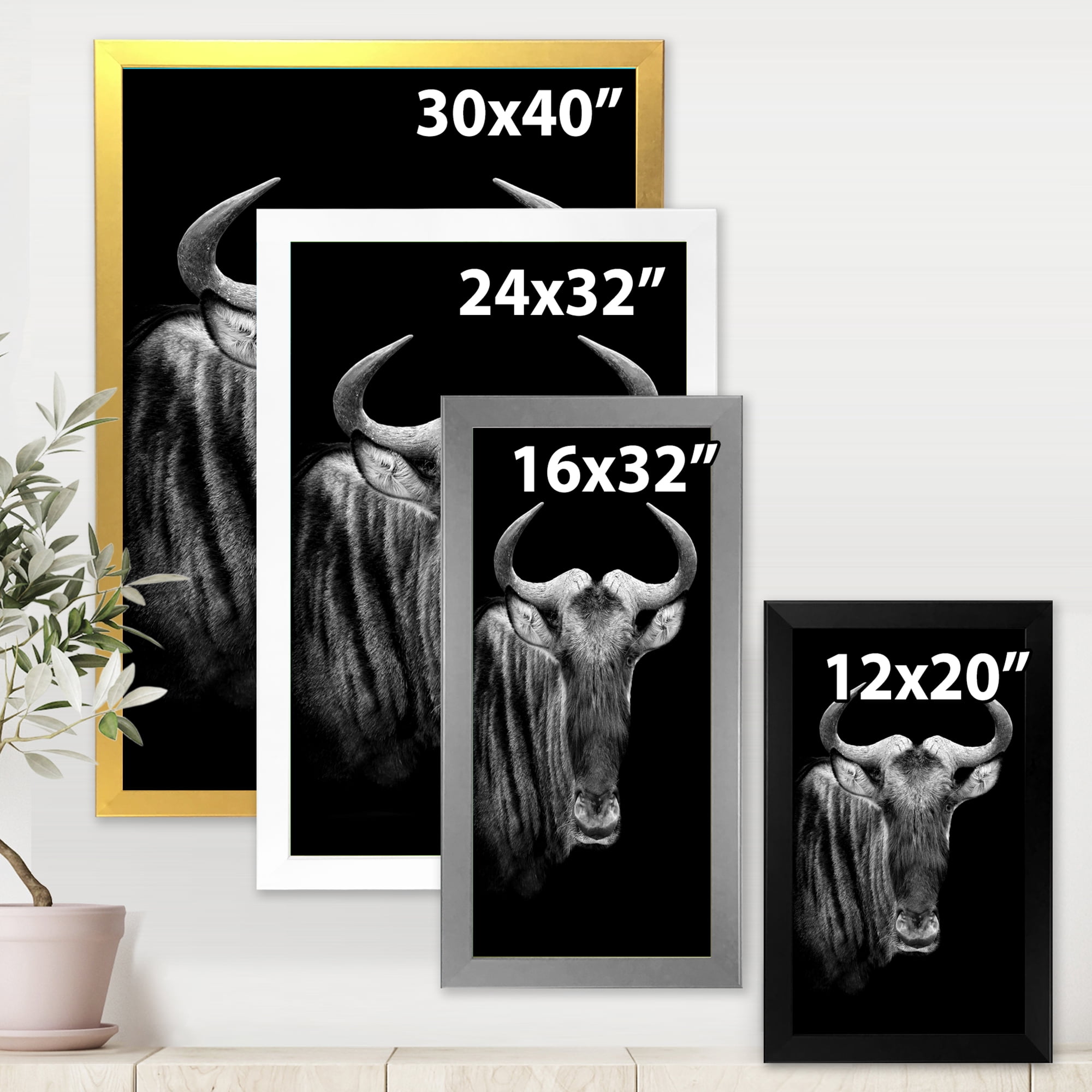Designart 'Black and White Portrait Of Wildebeest' Farmhouse Framed Art Print