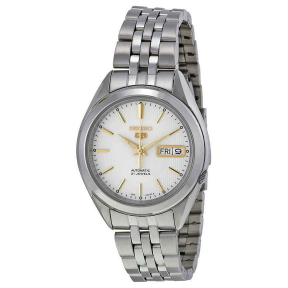 Seiko Men's 5 Automatic Watch - White/Silver Dial with Gold-Tone - Steel Bracelet