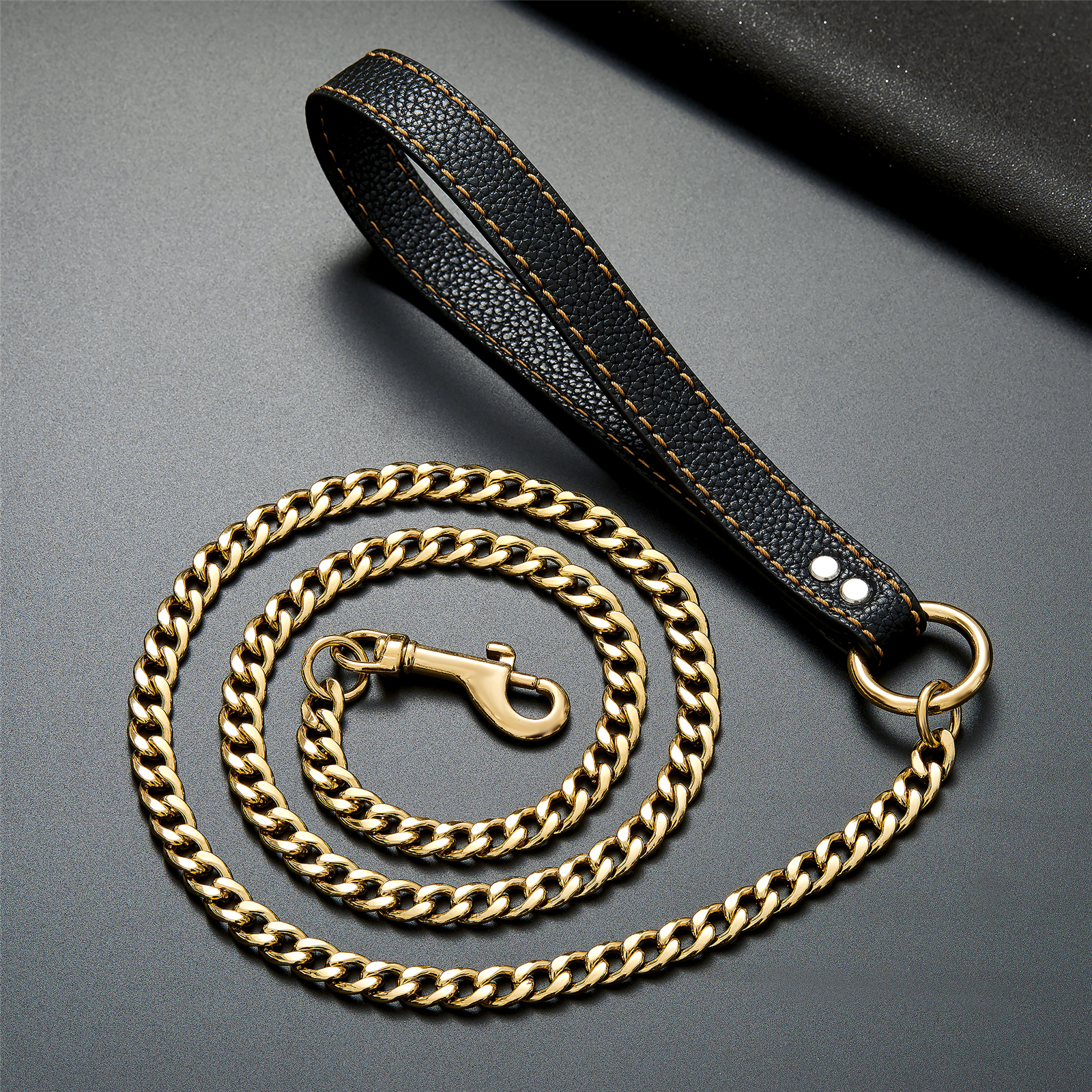 W/W Lifetime 3ft Indestructible Strong Chew-Proof Metal Stainless Steel Gold Training Walking Dog Leash