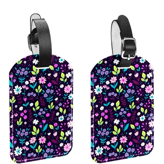 Square 2Pack PU Leather Flower Purple Cruise Luggage Tag with Privacy Cover and Name ID Tag for Travel Handbags Backpacks Luggage Tags