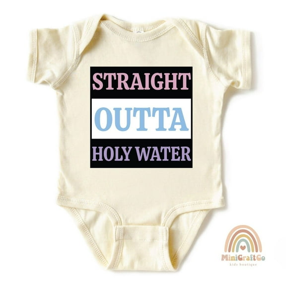 Bella Canvas with Funny Baptism, Straight Outta Holy Water, Christening Gift For Baby, Religious Kids Shirt, Cute Christian Baby Gifts Cute Baby Boy or Girl Bodysuit Gift