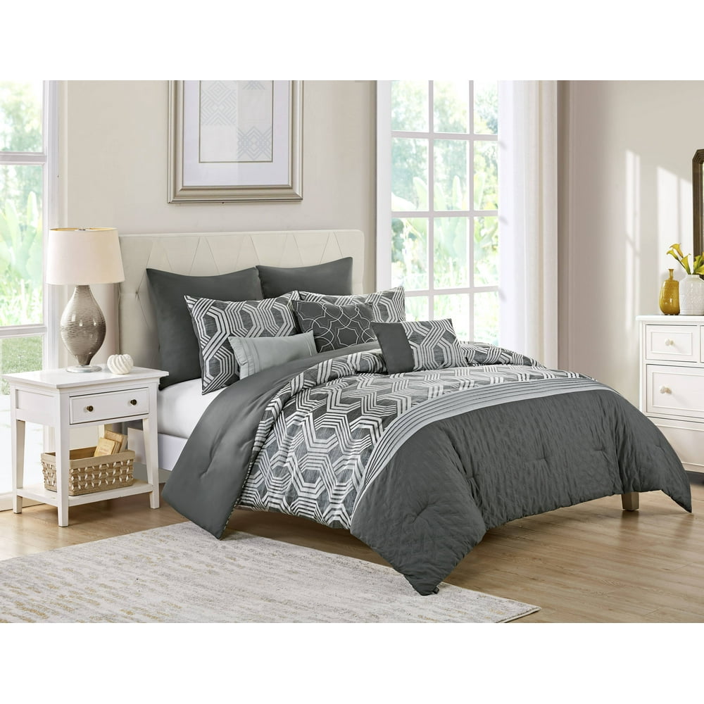 VCNY Home Charcoal/Grey Eli 8 Piece Bedding Comforter Set
