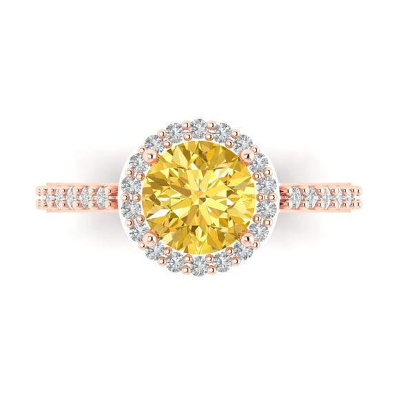 Halo Engagement Ring for Women - 1.86ct Natural Citrine in 18K Rose Gold Promise Ring