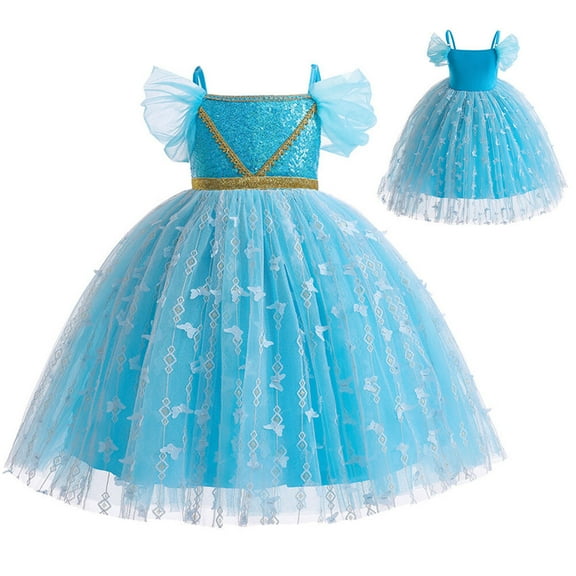 Rongking Girls Jasmine Costume Princess Dress Off Shoulder Halloween Outfit for 3-8T