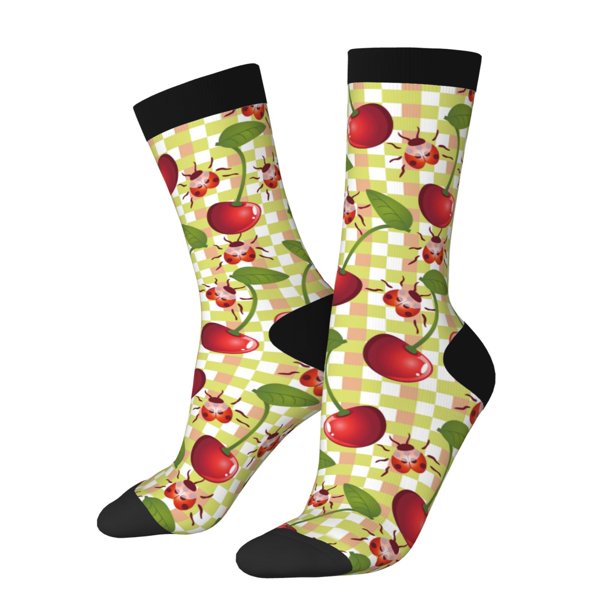 Balery Cherries and Ladybirds Calcetas Largas con Estampado para Hombre y Mujer – Suaves y Transpirables, Talla Única (US 5-11)
