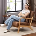 thumbnail image 3 of PORKISS Mid-Century Accent Chair, Velvet Upholstered Arm Chair with Wood Frame and Waist Cushion, Modern Armchair, Reading Chair for Living Room, Bedroom, Sunroom,Brown, 3 of 11