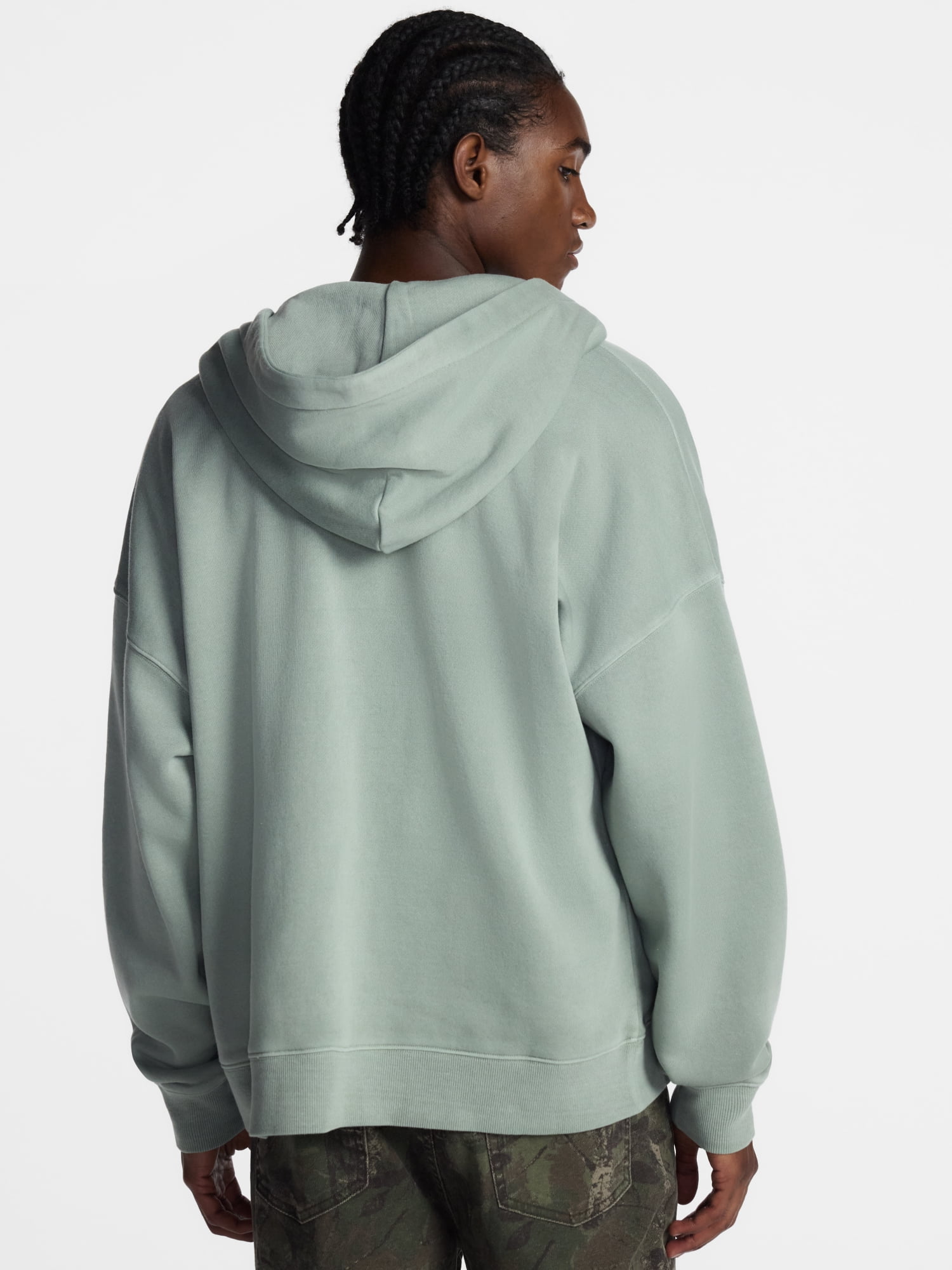 No Boundaries Boxy Oversized Fit Fleece Zip Hoodie Sweatshirt with Long Sleeves, Men's XS-4XLT