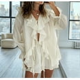thumbnail image 5 of Women'S French V-Neck Loose Ruffled Shirt and Shorts Suit Two-Piece Suit Beige S, 5 of 10