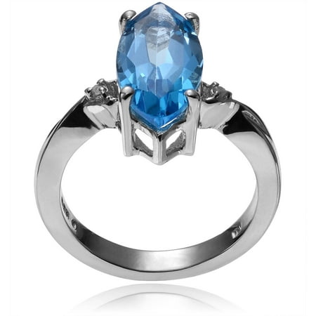 Brinley Co. Women's 1/10 Carat T.W. Diamond Accent Blue Topaz Sterling Silver Fashion Ring