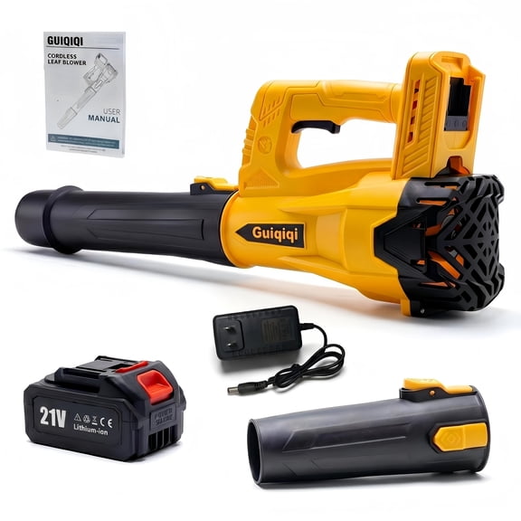 Guiqiqi 21V Cordless Leaf Blower, 600CFM 170MPH High Power Electric Blower with Battery & Fast Charger