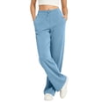 thumbnail image 5 of Women's Solid Color Drawstring Elastic Waist Sports Sweatpants, Deep Functional Side Pockets Versatile Relaxed Casual Trousers for Daily Outings | TruHer,Light Blue S, 5 of 7