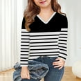 thumbnail image 7 of cfhntfmh Girls Striped Tshirt Long Sleeve V Neck T Shirts Color Block Tops Comfy Cute Basic Tee Tops for Kids 3-14 Years, 7 of 7