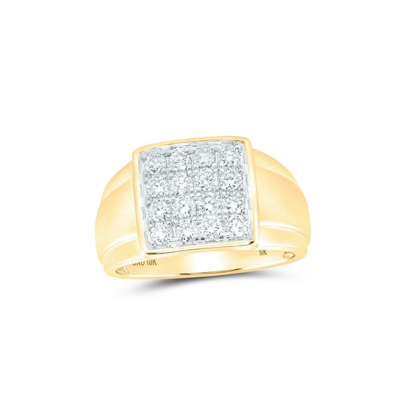 10kt Yellow Gold Mens Round Diamond Square Ring 1 Cttw