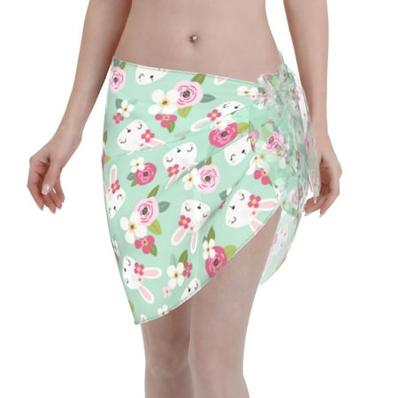 Qekee Bunny And Rose Women s Short Sarongs Cover Ups Sheer Bikini Wraps for Swimwear