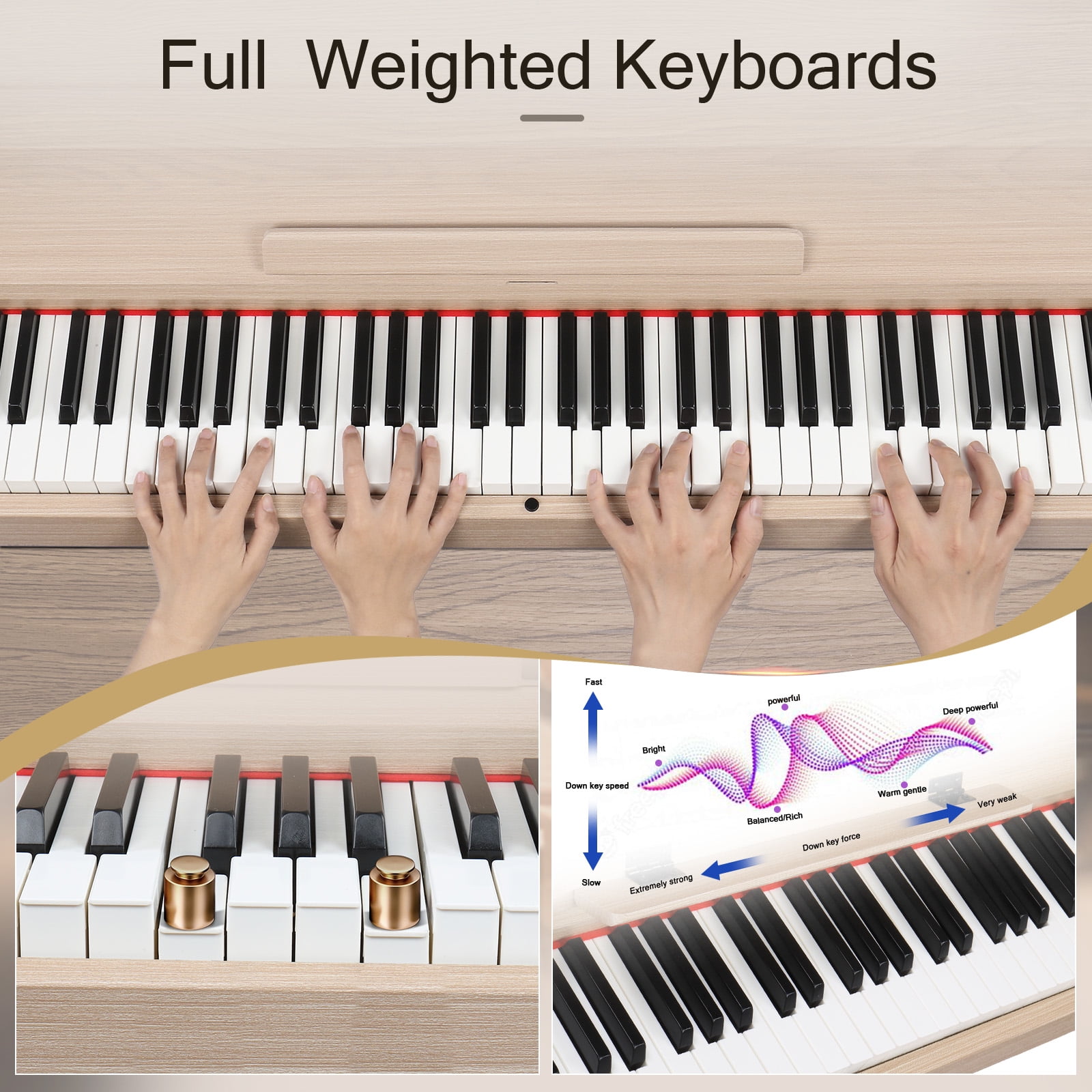 Ktaxon 88 Key Keyboard Piano Weighted Action Electronic Keyboard, Digital Piano with 3-Pedal Unit, Removable Music Stand, Stereo Headphone, Light Brown