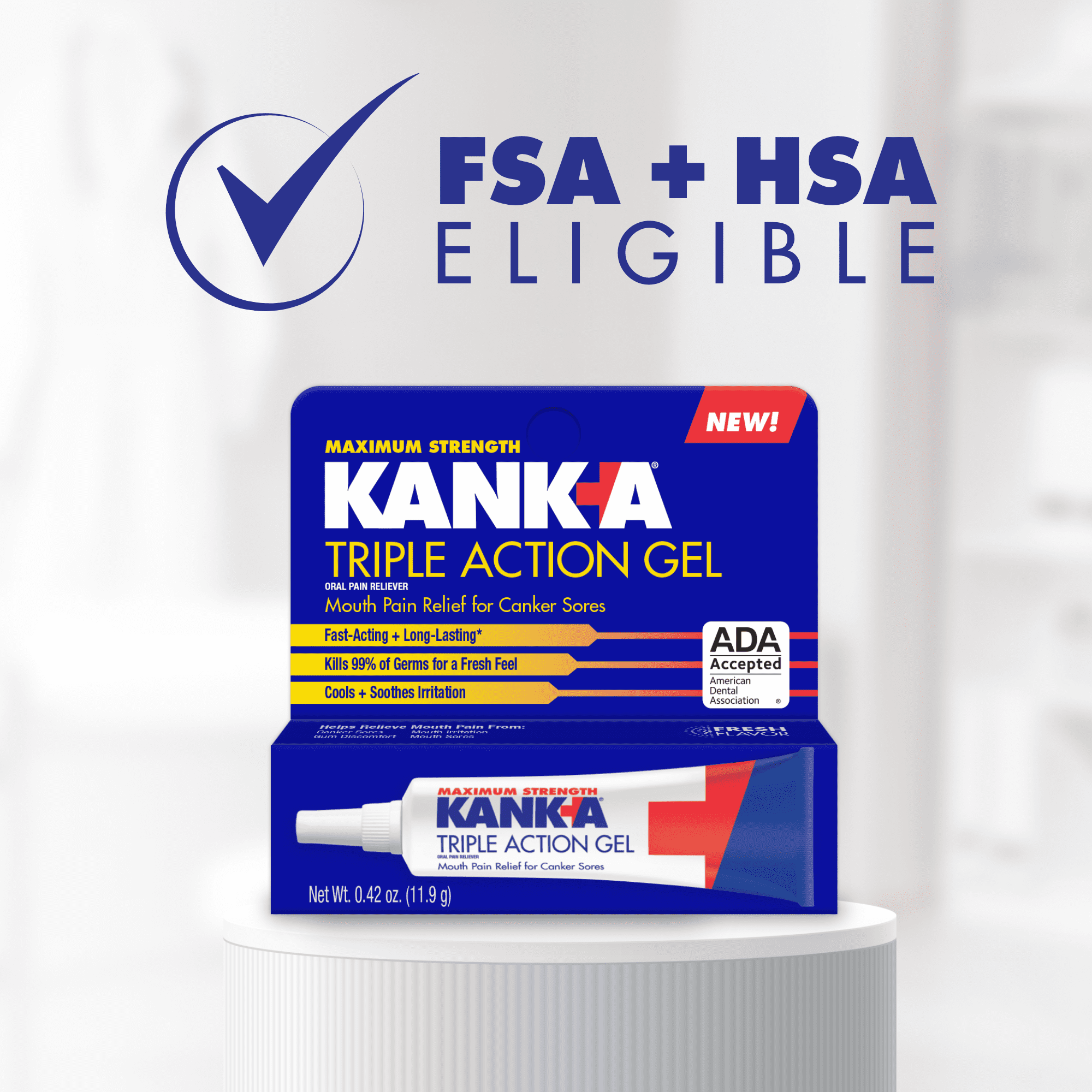 Kank-A Triple Action Maximum Strength Canker Sore Gel, Benzocaine Mint Flavor, 0.42 oz