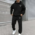 thumbnail image 5 of Men's Casual Personalized Printed Long-sleeved Hooded Sweatshirt and Sweatpants Two-piece Set, Fleece-Lined for Winter Sports and Casual Activities,Black,L, 5 of 5