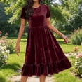 thumbnail image 1 of TaTaai Women's Spring Summer Velvet Dress Short Sleeve Round Neck Solid Color Loose Fit Ankle Length Shift Dress Soft Stretchy Gift, 1 of 9