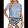 thumbnail image 1 of Camisa de Verano Fruncida con Mangas con Volantes y Textura para Mujer, Color Azul, Talla L, 1 of 8