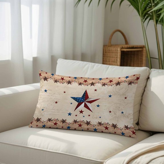 Silk Satin Pillowcase, Independence Day U.S. Flag Stars Rectangle Brushed Pillow Covers 12x20in Red Blue Country Star Decorative Throw Pillows Protector Cushion Case for Sofa,Patio,Couch,Garden