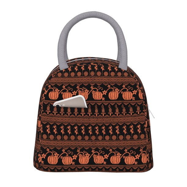 Easygdp Vintage Pumpkin Pattern Bolsa de Almuerzo Insulada Grande, Forro de Aluminio, Diseño Espacioso, a Prueba de Fugas, Ideal para Trabajo, Picnics, Viajes y Actividades al Aire Libre