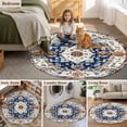thumbnail image 6 of 6ft Washable Round Rug, Bohemian Circular Non-Slip Circle Area Rug for Living Room Bedroom, Blue Brown Vintage Ethnic Style Texture Indoor Floor Mat for Home Decor, 6 of 9