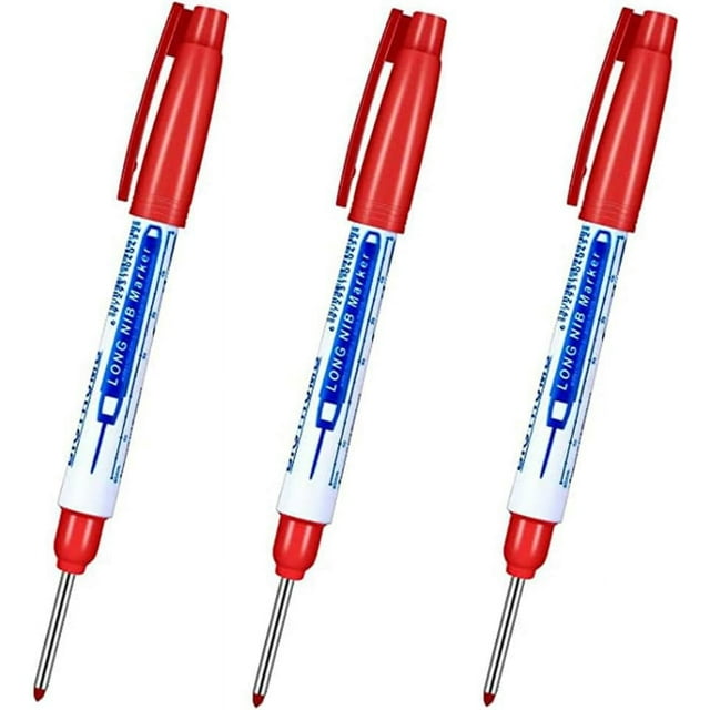 HUGFEGWE Marqueur à Trous Profonds 30mm, Pointe Longue, Stylos Étanches, Stylo Mécanique pour Menuiserie, Décoration de Menuiserie (3 Pcs, Rouge) U2536-10814