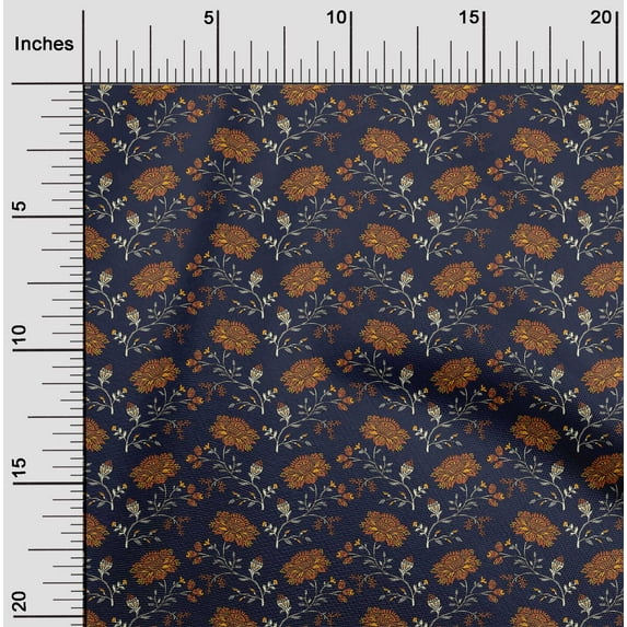 oneOone Cotton Poplin Fabric Leaves & Floral Block Printed Craft Fabric BTY 56 Inch Wide