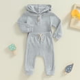 thumbnail image 2 of Toddler Baby Girl Boy Fall Winter Outfits Long Sleeve Button Front Hoodie Pullover Tops and Pants Set Casual 2Pcs Clothes, 2 of 7