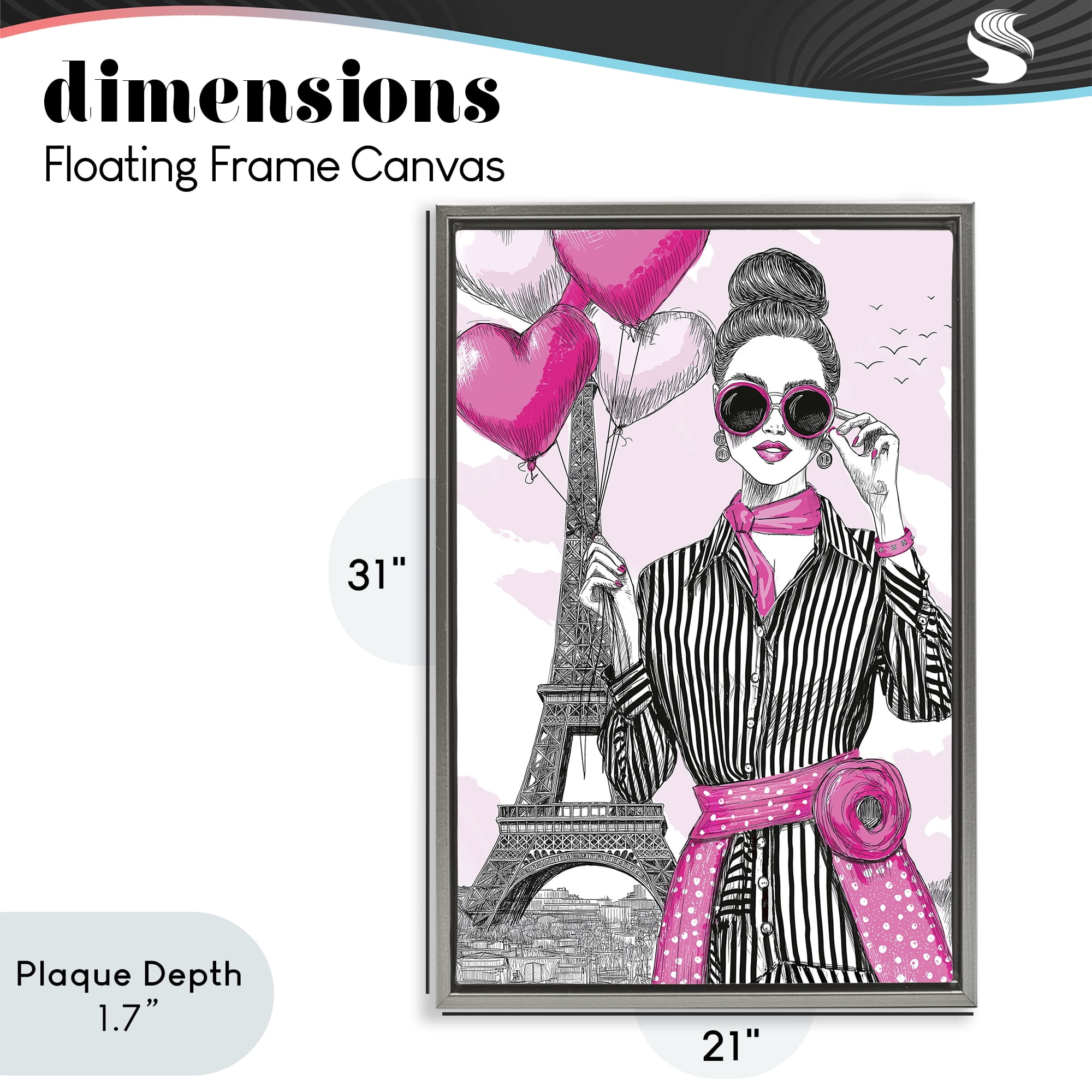 Stupell Industries Parisian Chic Woman with Balloons Gray Framed Floater Canvas Wall Art, design by Jess Stempel