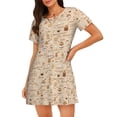 thumbnail image 1 of Vsdgher Motif Café Chemise de Nuit à Manches Courtes Col Rond Mignonne Robe de Nuit Confortable, 1 of 6