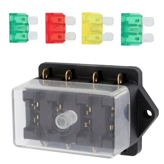 4-Way LED Illuminated Fuse Box Holder Block with 10A / 20A / 30A / 30A 4 for Automotive Boat Marine Car Van