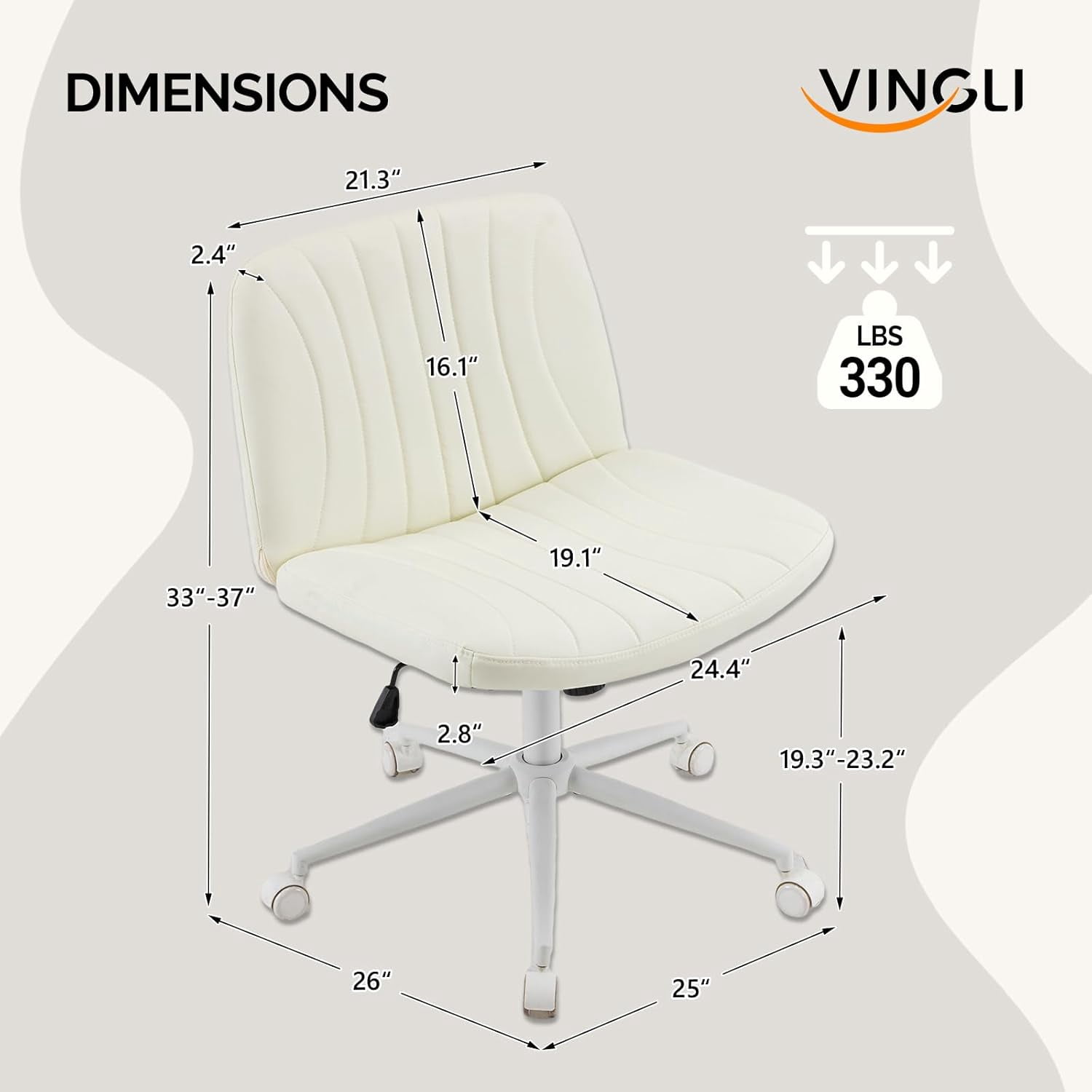 JOYMOR Modern Vanity Chair Dual-Use with/no Wheels, Armless Criss Cross Legged Chair, Swivel Wide Comfy Office Desk Chair, Computer Chair