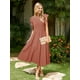 thumbnail image 2 of Vestido Simplee para mujer, a rayas, con volantes, manga corta, rojo, 2 of 6