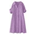 thumbnail image 5 of QUNYINEY Short Sleeve Dresses for Women Midi Summer Faux Cotton Linen Shirt Dress Solid Loose Fit Collared Button with Pockets Dresses, 5 of 6