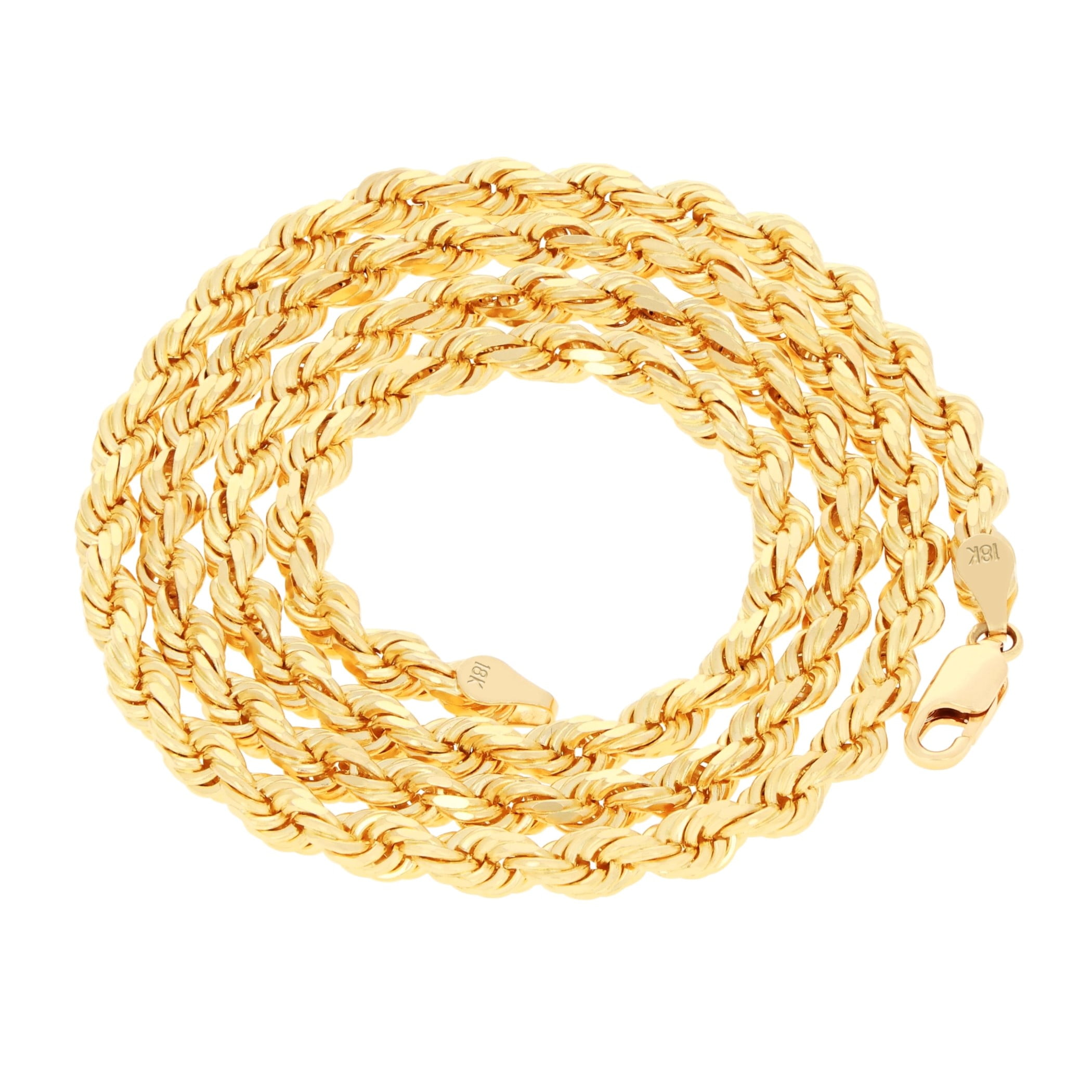 Nuragold 18k Real Yellow Gold 5mm Rope Chain Diamond Cut Necklace (18"-28") Italian Jewelry for Men & Women