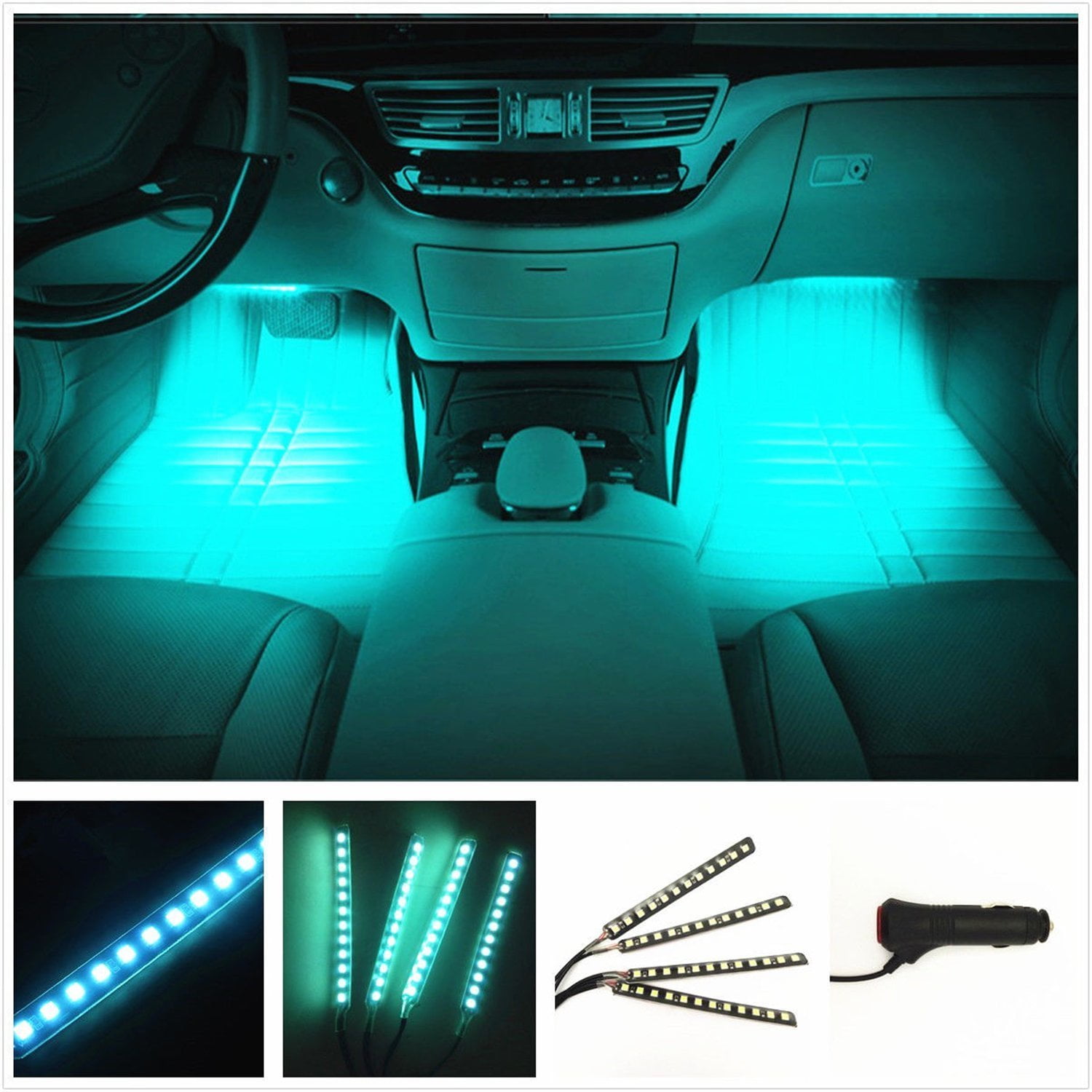CyberTech Car LED Strip Light, 4pcs 72 LED DC 12V Multicolor Music Car