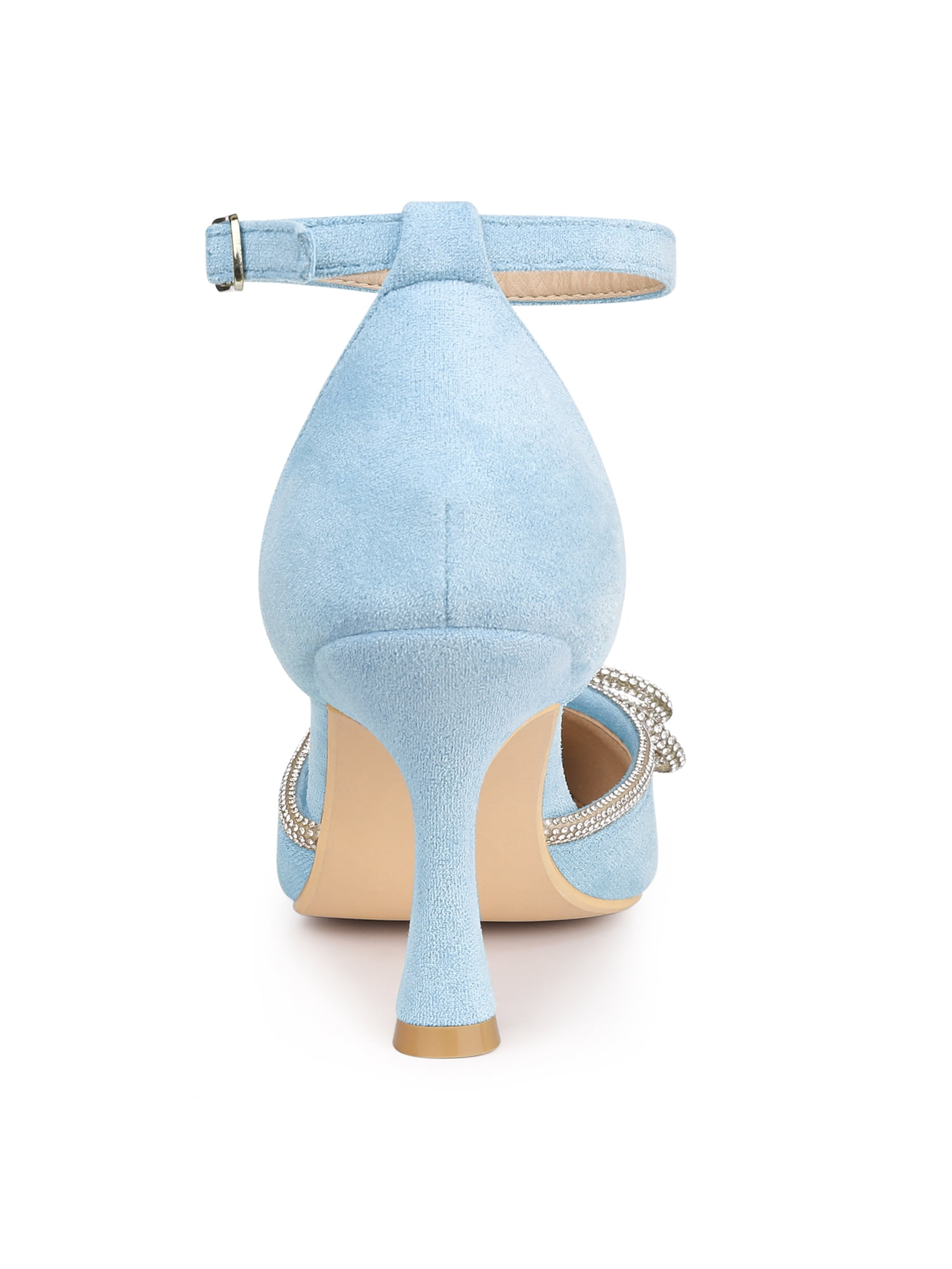 DARING DIVA Women's Rhinestones Bow Ankle Strap Stiletto Heel Sandals Sky Blue 7