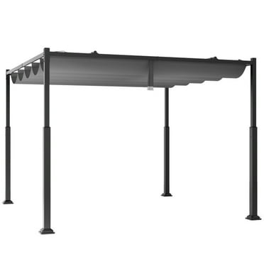 Topcobe 10 x 10 Feet Outdoor Pergola with Retractable Canopy and Metal Columns, Patio Canopy Shade Cover-Gray