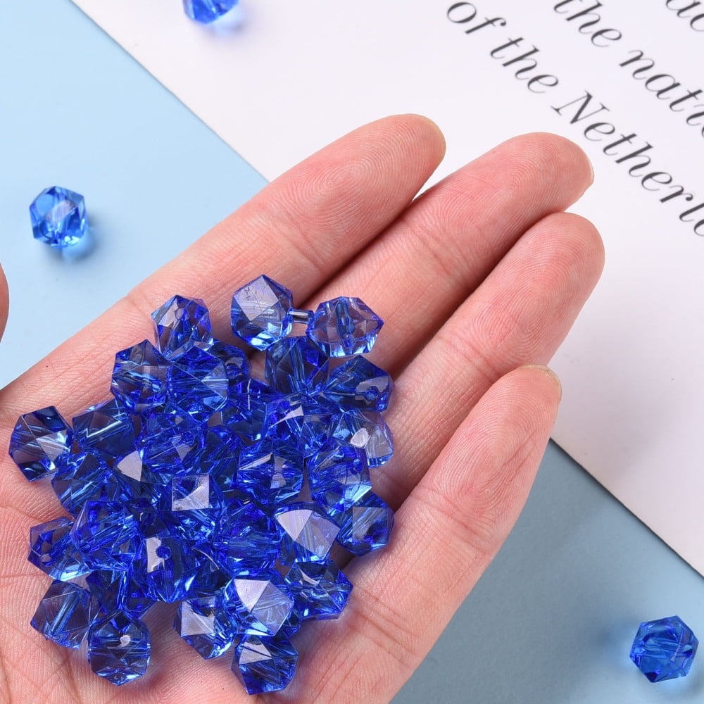 Transparent Acrylic Beads Faceted Polygon Blue 8x10x9mm Hole: 1.6mm 1300pcs/500g