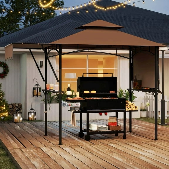 Harmijoy 13' x 5' Grill Gazebo with Dual Side Awnings 2 Shelves 7 Hooks Adjustable Shadow