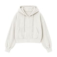 thumbnail image 6 of Ozmmyan Womens Cropped Zip Up Hoodie Ribbed Texture Drawstring Hooded Sweatshirt Jacket with Pockets Casual Fall Outerwear Streetwear Top, 6 of 6