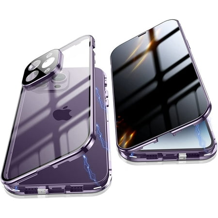 Anti Peeping Case for iPhone 14 Pro (6.1"), 360 Degree Front and Back Privacy Tempered Glass Cover, Anti SPY Screen, Anti Peep Magnetic Adsorption Metal Bumper for iPhone 14 Pro (Deep Purple)