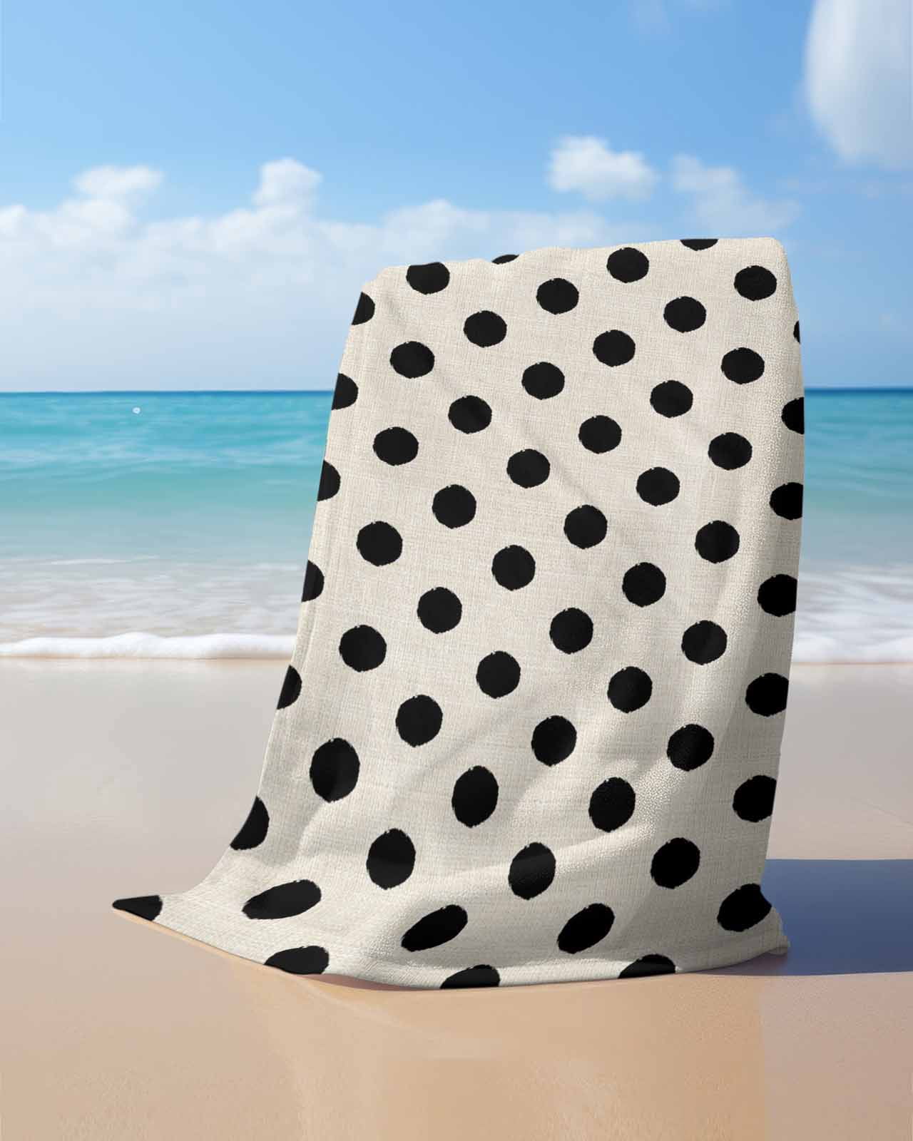 Wave Point Black Beach Towels Oversized Super Absorbent, Modern Minimalist Geometric on Linen Lightweight Bath Towel Quick Dry Sets For Bathroom/Pool/Rv Camping/Beach Play/Gym Room/Picnic 30"x60"