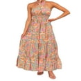 thumbnail image 3 of AMERTEER Femmes Été Crossover Licol Cou Sans Manches Plaid Coupé Dos Flowy une Ligne Maxi Robe Rose XL, 3 of 7