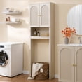 thumbnail image 6 of Aitjunz Over the Toilet Storage Cabinet, Modern Bathroom Organizer with 2 Fluted Doors, Adjustable Shelf and Open Storage Shelf, Freestanding Space Saver Cabinet for Small Bathroom, 6 of 7