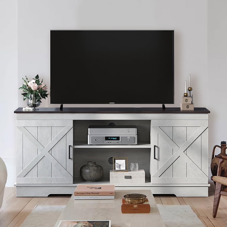 DEXTRUS Farmhouse TV Stand for 65 Inch TV, Grey Wash photo 2